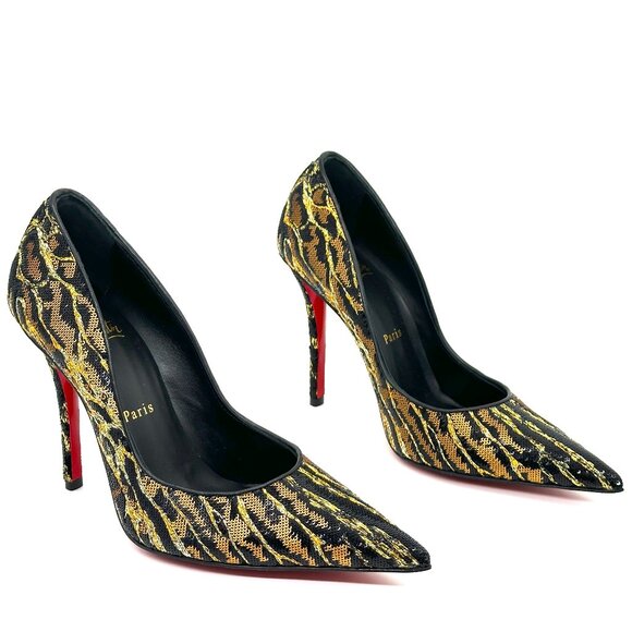 Christian Louboutin MISS Z OCELOT 100 Sequin Leopard Heels Pumps Shoes